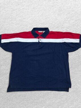 Vtg Northwest Territory Mens Red Navy Striped Short Sleeve Pique Polo Shirt XL